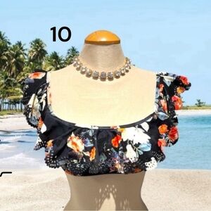 AZURA AUSTRALIA Bikini Top Size 10 Ruffles Laser Cutout Floral Very Cute